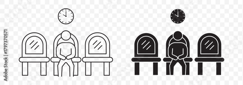“Waiting Room Man Icon — Outline & Fill Styles, Editable Stroke Line & Solid Variant, Sitting Man Symbol, Transparent PNG Vector”.