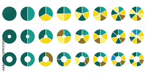 Pie charts diagrams. Donut and pie chart infographic elements set. Colorful diagram collection with. Circle icons for infographic On Transparent Background. EPS