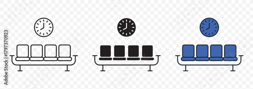Waiting room or area line icon set. Airport, hospital, or lounge waiting seats vector illustration.