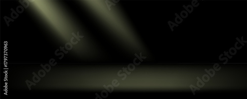 Dark abstract background studio interior room with light and shadow. Minimal luxury product stage platform mock up. 3d render of empty space showroom for business and technology brand placement.