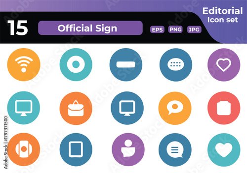 Modern Icon Set Design for Editorial Purposes Featuring Communication Technology and Basic UI Elements for Web and Application Interface Design Templates