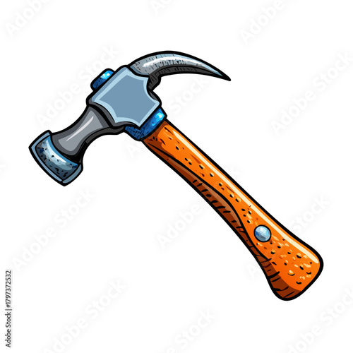 Claw hammer and nail construction tool isolated on white background