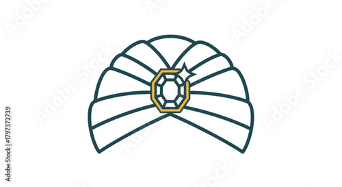 Elegant White Turban with Gold Jewel Ornament.