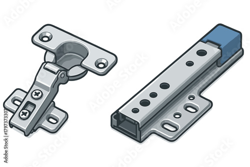Concealed cabinet hinge and metal drawer slide rail mechanism hardware set