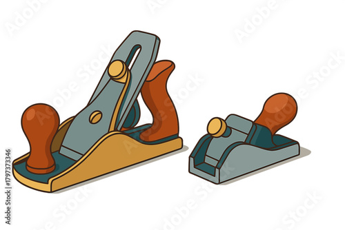 Classic woodworking hand tools featuring a large bench plane and a small block plane