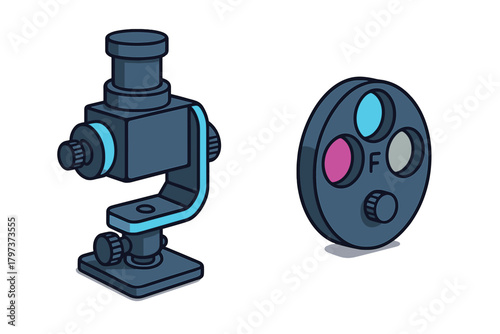 Isometric scientific microscope and separate color filter wheel component