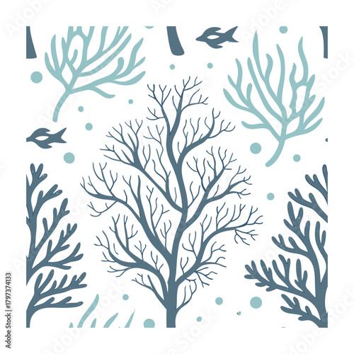 Coral Reef Growing Seamless Pattern Vector Flat