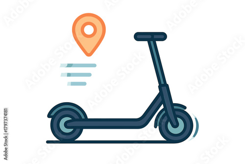Electric scooter ride sharing service icon with map location pin for urban mobility