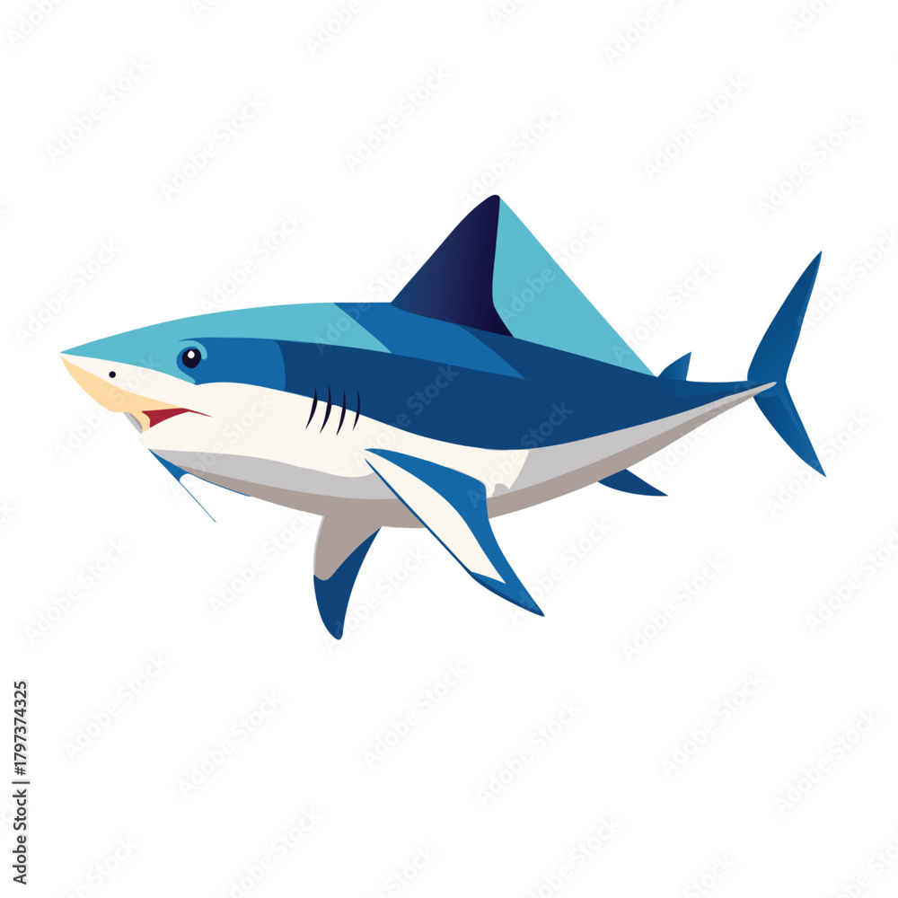 Obraz premium Clean Flat Shark Vector Minimal Marine Icon