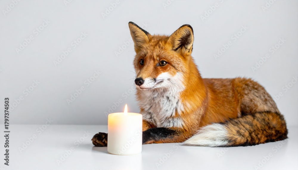 Fototapeta premium Fox and Candlelight Serenity A Symbol of Tranquility and Natural Beauty in Still Life Photography.
