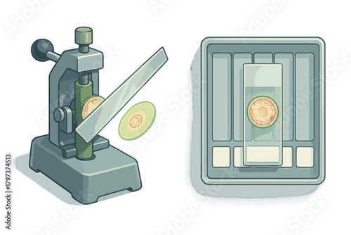 Microtome laboratory equipment slicing biological samples onto microscope slides for research