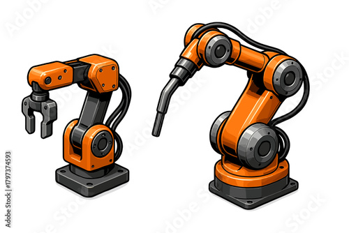 Modern orange factory robotic arms symbolizing industrial automation and advanced technology