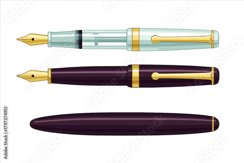 Assortment of classic fountain pens with gold trim and nibs