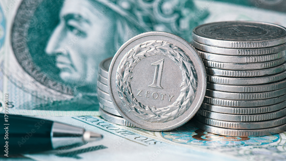 Obraz premium Polish money, coin stack. Business, finance