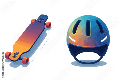 Gradient longboard skateboard and protective safety helmet for urban sports