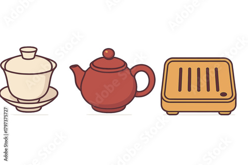 Traditional Chinese tea ceremony set with gaiwan teapot and wooden tray