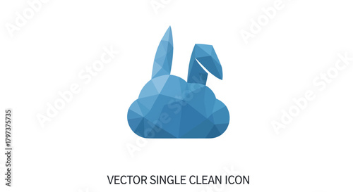 Blue Geometric Bunny Cloud Icon with Long Ears.