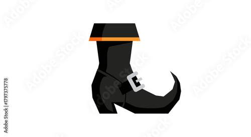 Cartoon Illustration of a Black Witchs Boot with Buckle.