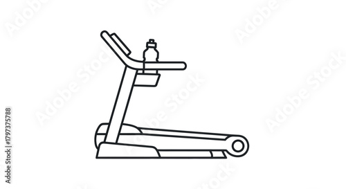 Simple Line Art Illustration of a Treadmill with Water Bottle.