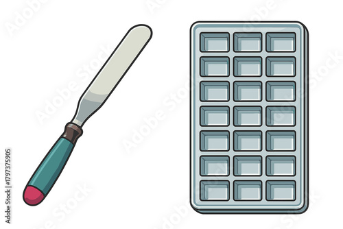 Metal offset spatula and rectangular mold for cake decorating and candy making