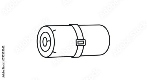 Rolled sleeping mat with strap and buckle for camping.