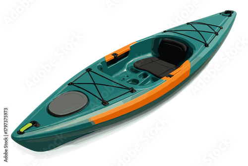 Modern sit-on-top kayak with teal and orange accents on white