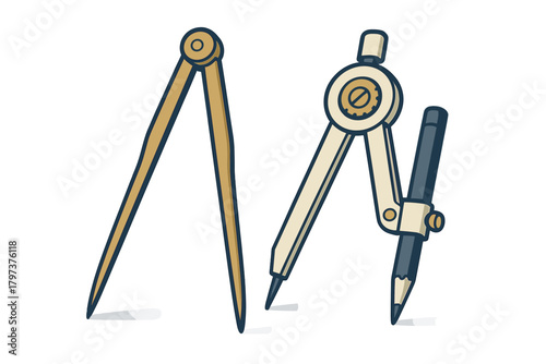 Set of drafting compass and divider tools for technical drawing and geometry