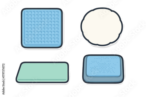 Sticker style icons of various sushi ingredients and preparation components