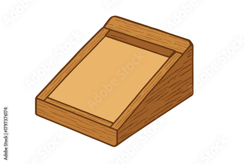 Isometric wooden document tray with slanted surface and paper insert