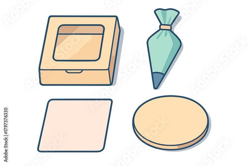 Essential tools and packaging set for baking, cake decorating, and pastry preparation