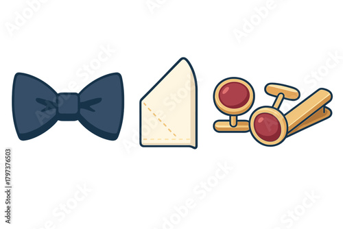 Formal menswear accessories set with bow tie pocket square and cufflinks