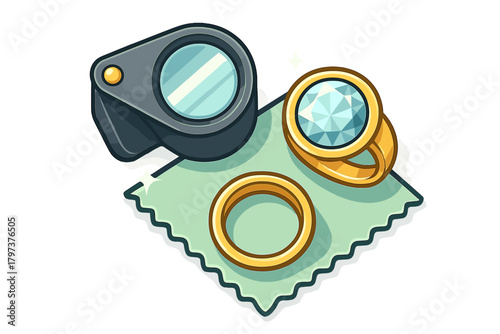 Jewelry appraisal tools and gold rings with diamond on cloth