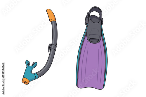 Snorkeling equipment set with snorkel tube and swimming fin
