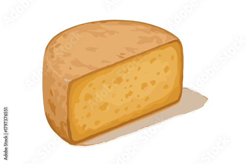 Wedge of yellow cheese with visible holes and rind texture