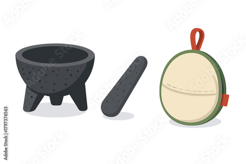 Stone mortar and pestle set with round tortilla warmer
