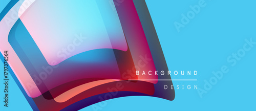 Abstract fluid shapes overlap, creating vibrant color gradients. Blue background complements magenta, purple hues. Modern design element.