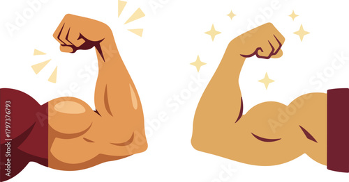 Cartoon Flexing Muscle Arm Retro Strength Illustration