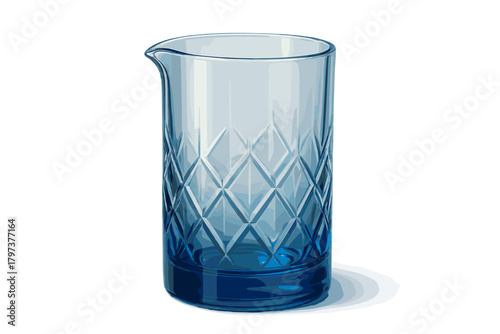 Blue crystal mixing glass with diamond pattern texture isolated on white background