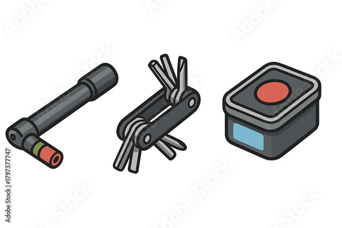 Compact cycling repair kit with ratchet and folding multi-tool