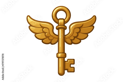 Ornate golden winged skeleton key icon symbolizing access freedom and secret knowledge