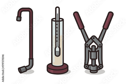 Essential equipment set for home brewing beer or wine including siphon, hydrometer, and bottle capper