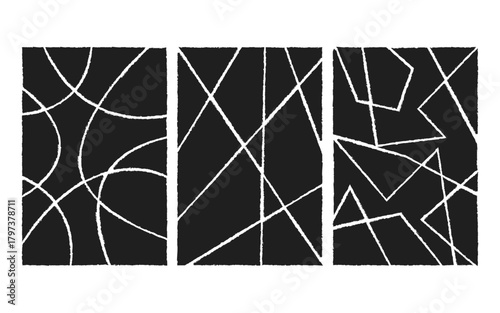 Black and white abstract grid, Minimal geometric line art, Modern monochrome pattern
