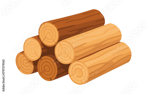 Six wooden logs in flat style on white background