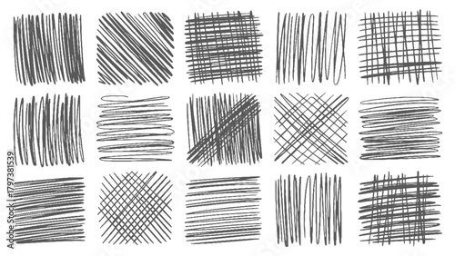 Doodle hand drawn hatching texture lines set.  Line crosshatch patterns, cross hatch texture vintage hand drawn. messy black crayon line. decorative signature, bold pencil sketch texture.