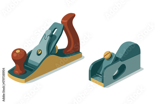 Classic woodworking hand planes including a bench plane and a block plane
