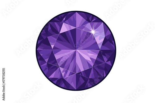 Brilliant cut purple gemstone jewel isolated on a clean white background