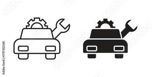 Car mechanic icon glyph and line set thin line symbol concept.