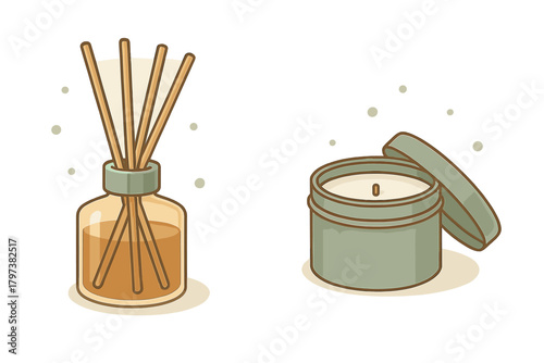 Home fragrance set with reed diffuser and scented candle for aromatherapy