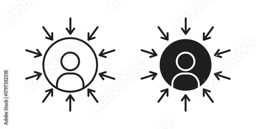 Centric consumer icon glyph and line set thin line symbol concept.