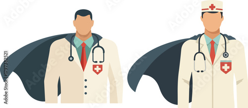 Retro Superhero Doctor with Cape Healthcare Appreciation Flat Vector Illustration